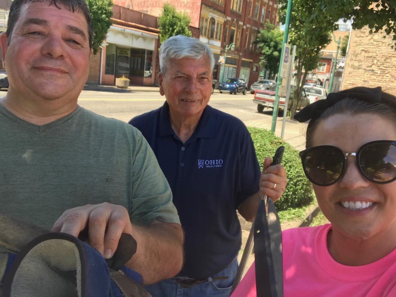 REALTORS support East Liverpool's downtown clean up day--June 20, 2020.  Pictured are Broker Ron Bryer of Bryer Realty, Dale Meller, Association Executive of Beaver Creek Area Association of REALTORS, and REALTOR Ashley Martin of Keller Williams Realty.